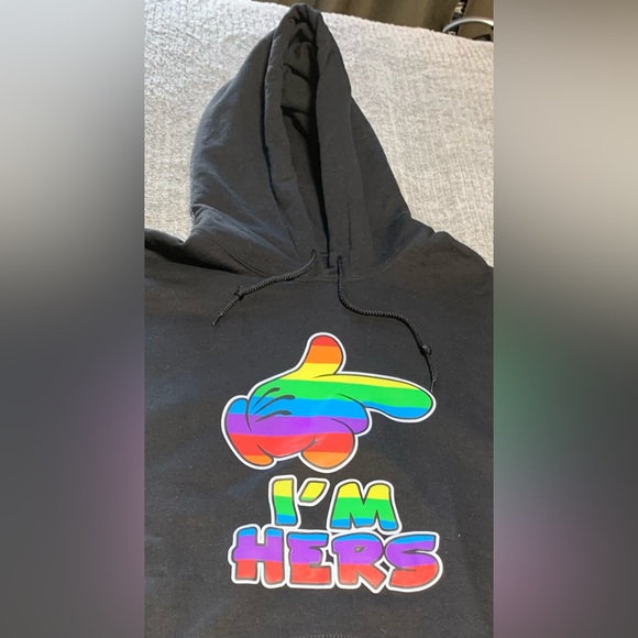 I'm Hers, Mickey Mouse Pointing Hand, The Rainbow Mickey Hands Black Hoodie 2XL - Picture 4 of 10
